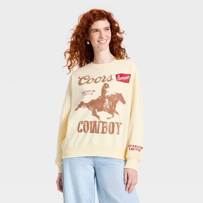 Women's Crewneck Coors Cowboy Graphic Pullover Sweatshirt - Light Yellow XXS