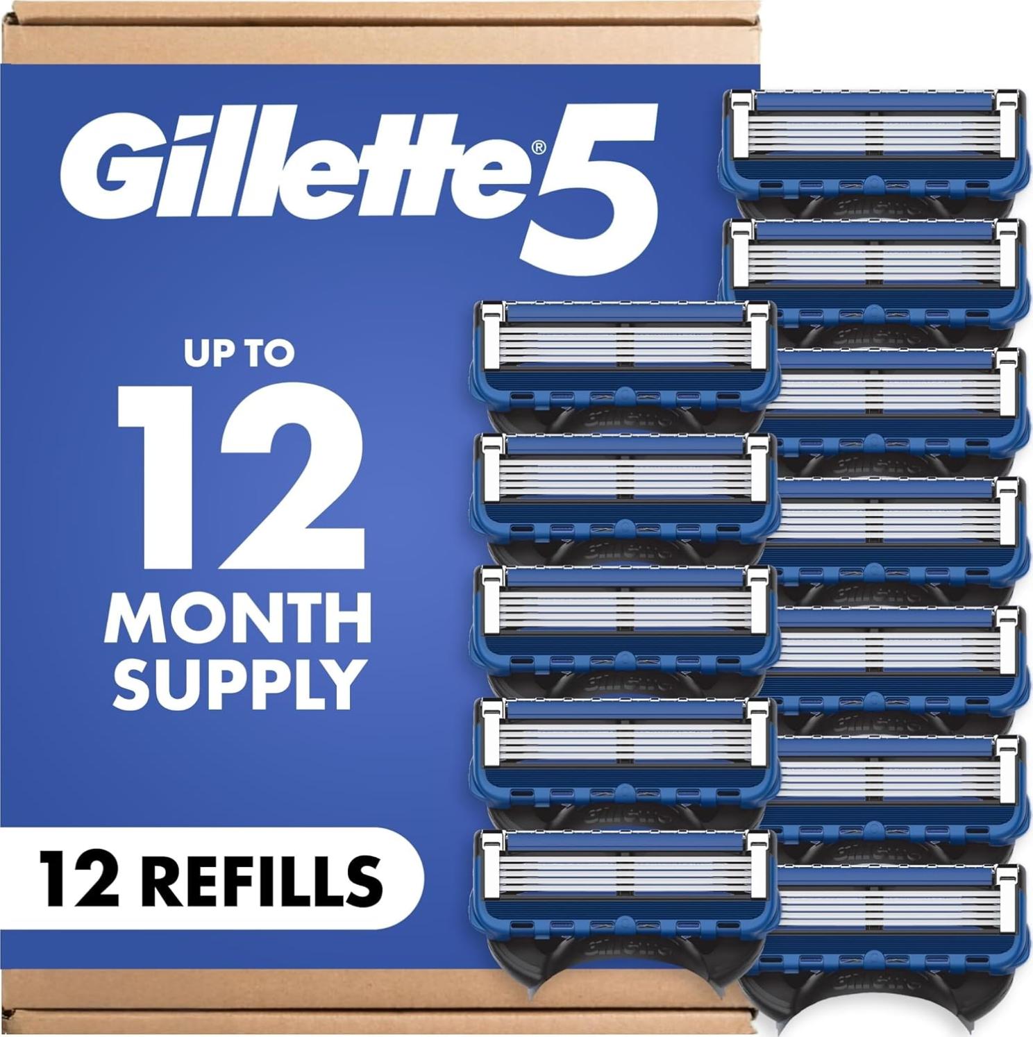 12-Count Gillette 5 Men's 5-Blade Razor Blade Refills Amazon