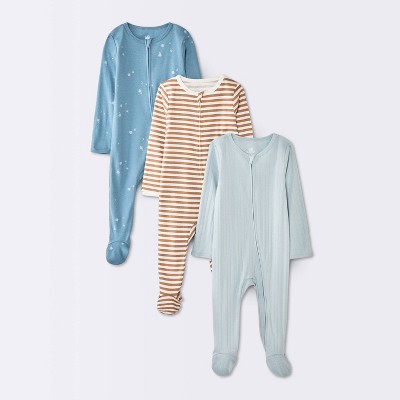 Baby Boys' 3pk Outerspace Long Sleeve Sleep N' Play Footed Pajamas - Cloud Island™ Blue/Brown Newborn
