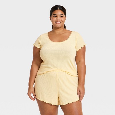 Women's Pointelle Short Sleeve Shirt and Shorts Pajama Set - Auden™ Yellow 3X