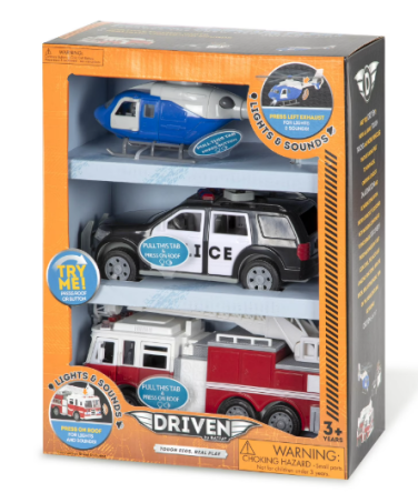 3-Piece Driven by Battat Micro Rescue Fleet Toy w/ Lights and Sounds Walmart