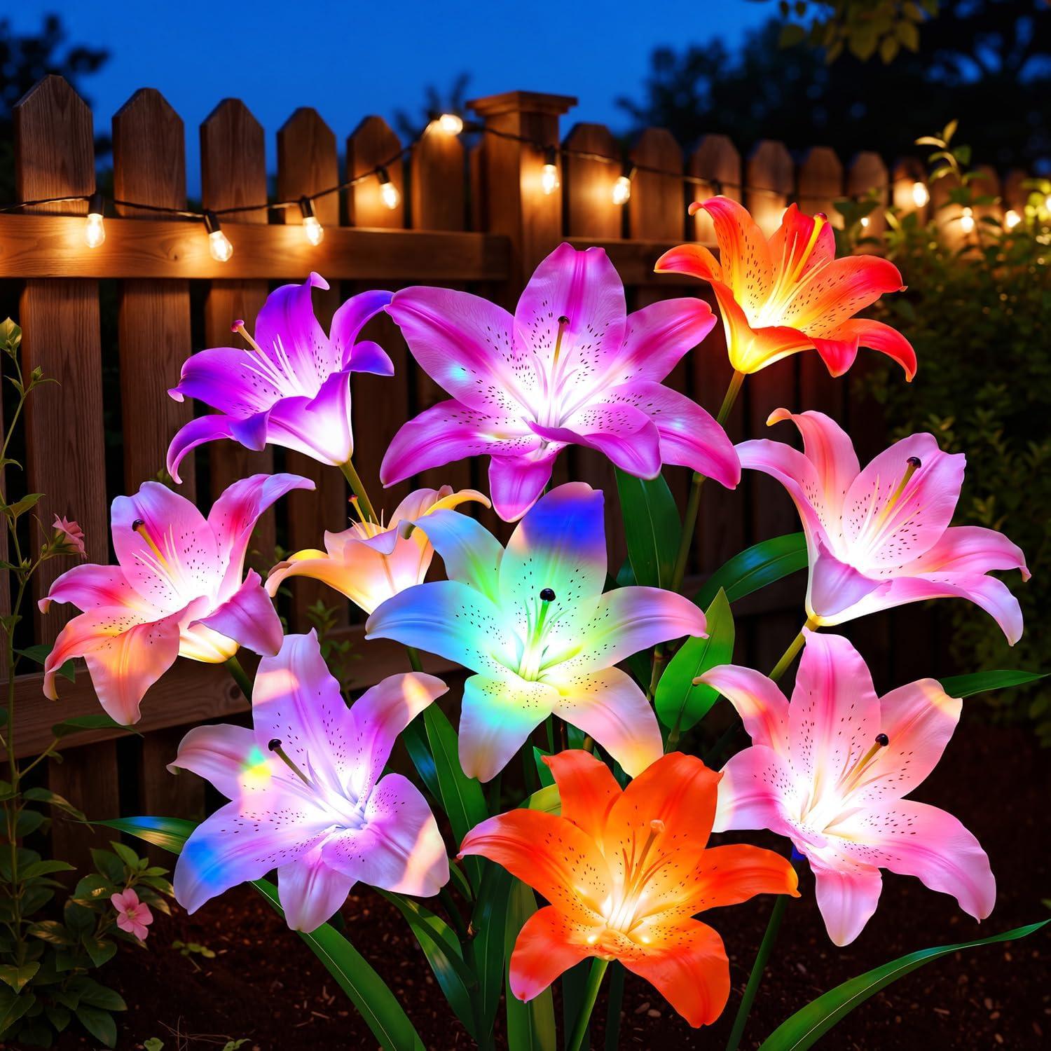 4-Pack LETMY Solar Flower Lights w/ 6-Head Lily Amazon