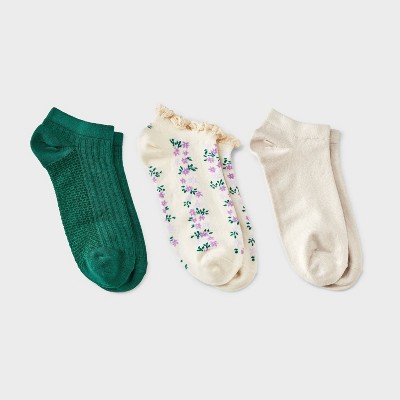 Women's 3pk Lace Trim Low Cut Socks - Auden™ - Rainforest
