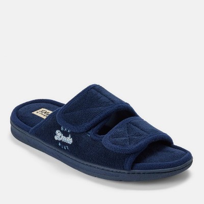 Dluxe by Dearfoams Men's Rad Dad Terry Double Band Slide Slippers - Navy Blue L