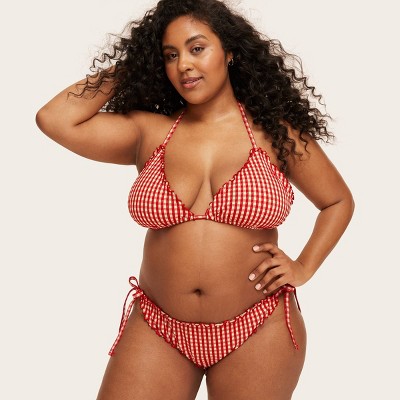 Women's Lettuce Edge String Bikini Bottom - Parke x Target Red Gingham Check X