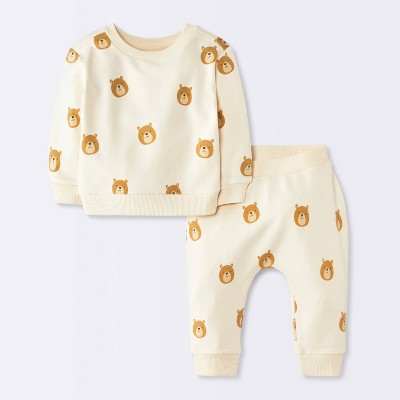 Baby Boys' 2pc Top and Bottom Sets - Cloud Island™ Off-White Newborn
