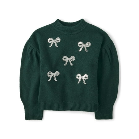 The Children's Place Girls Long Sleeve Sequin Bow Front Sweater, Sizes XS-XXL