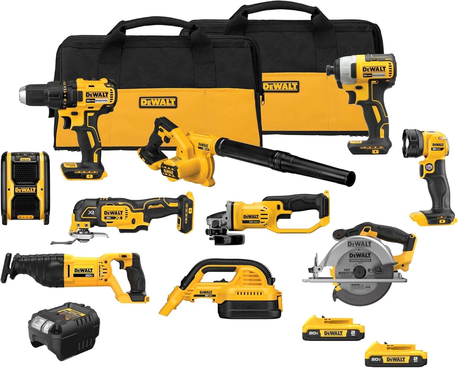 10-Tool DEWALT 20V MAX Power Tool Combo Kit w/ 2 Batteries and 2 Bags Amazon