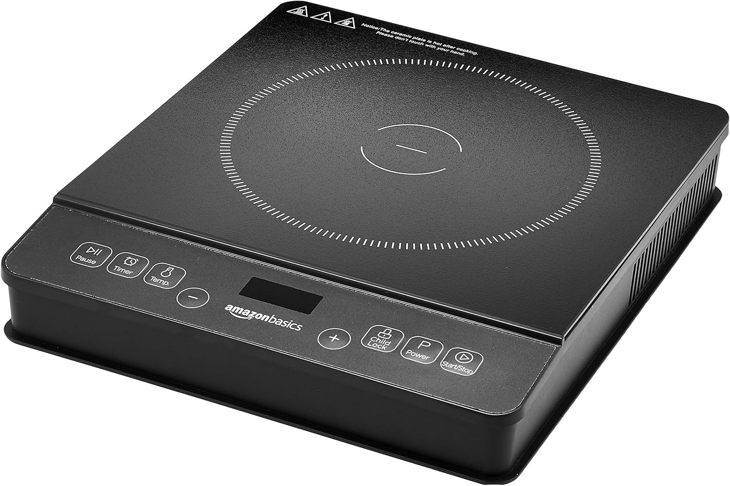Amazon Basics 1800W Portable Electric Induction Cooktop, Burner and Child Lock, Overheat Protection, Timer, 8 Power Settings, Temperature Control Up to 440°F, for Cookware Diameter 5.7"-8.2", Black