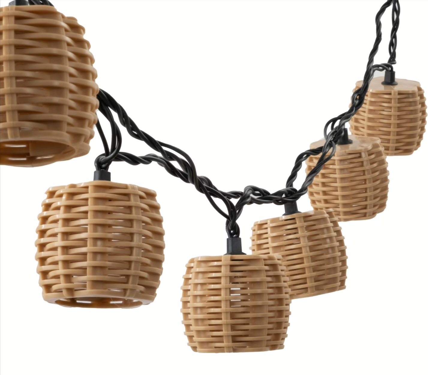 Mainstays 10-Light 7.4' Plug-in Beige Rattan Outdoor String Lights Walmart
