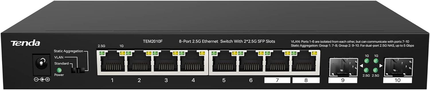 Tenda 8-Port Unmanaged Ethernet Switch w/ 8x 2.5G GE/2x 2.5G SFP & NAS Support Amazon
