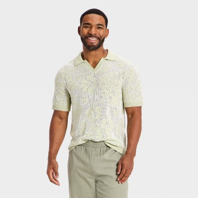 Men's Short Sleeve Palm Print Johnny Collar Polo Sweater - Goodfellow & Co™ Green S