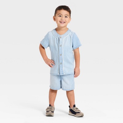 Toddler Boys' Denim Button-Up Shirt & Shorts Set - Cat & Jack™ Light Wash 4T