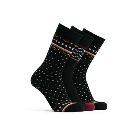 Polar Heat Socks for Men, 3 Pairs Spandex-Polyester Acrylic Crew Socks, Burgundy, Size 7-12