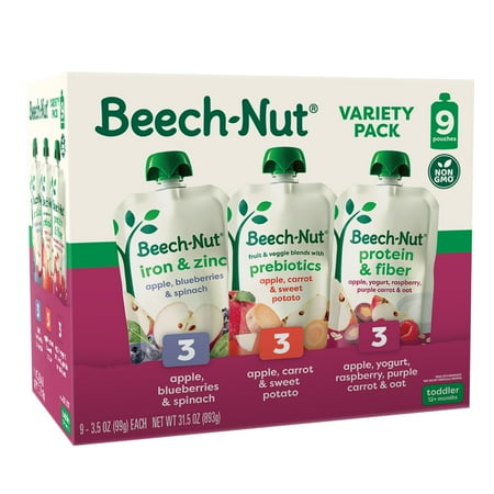 Beech-Nut Protein & Fiber Plus Stage 4 Toddler Food Variety Pack, 3.5 oz Pouch (9 Pack)