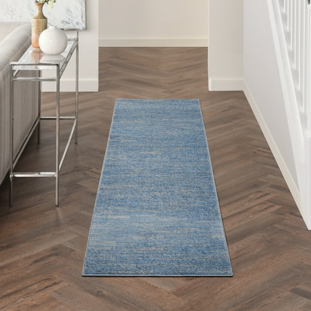 Noursion Essentials Solid Contemporary Blue/Grey 2' x 6' Area Rug, (6' Runner)