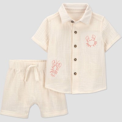 Carter's Just One You® Baby Boys' 2pc Crab Button-Down T-Shirt and Shorts Set - Ivory/Orange 3M