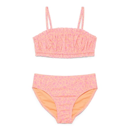 Wonder Nation Little and Big Girls Ruffle Sunshine Bikini Swimsuit with UPF50+, 2-Piece, Sizes 4-16
