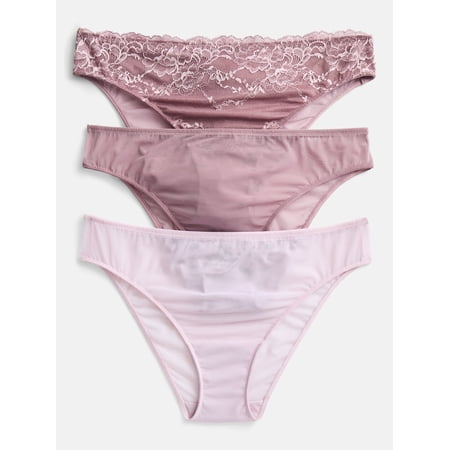Joyspun Women's Lace and Mesh Cheeky Panties, 3-Pack, Sizes XS-XXXL