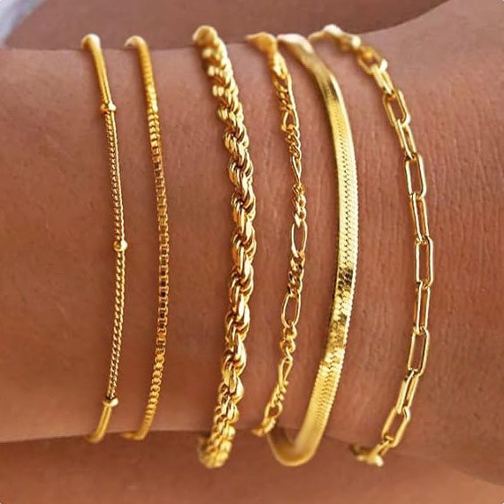 5pk Waterproof Gold-Plated Bracelets $12