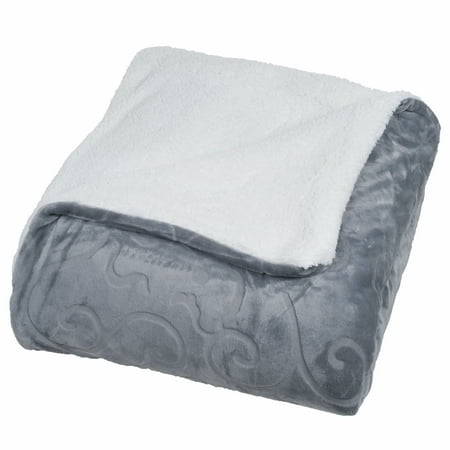 Somerset Home Floral Etched Fleece Blanket - 86x90 Machine-Washable Sherpa Throw - Soft Blanket Queen Size for Couch, Chair, or Bed (Gray)