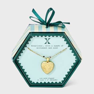 14K Gold Dipped Heart Charm X Initial Necklace - A New Day™ Gold