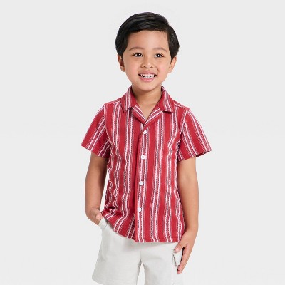 Toddler Boys' Short Sleeve Vacation Knit Button-Down Jacquard - Cat & Jack™ Red 2T