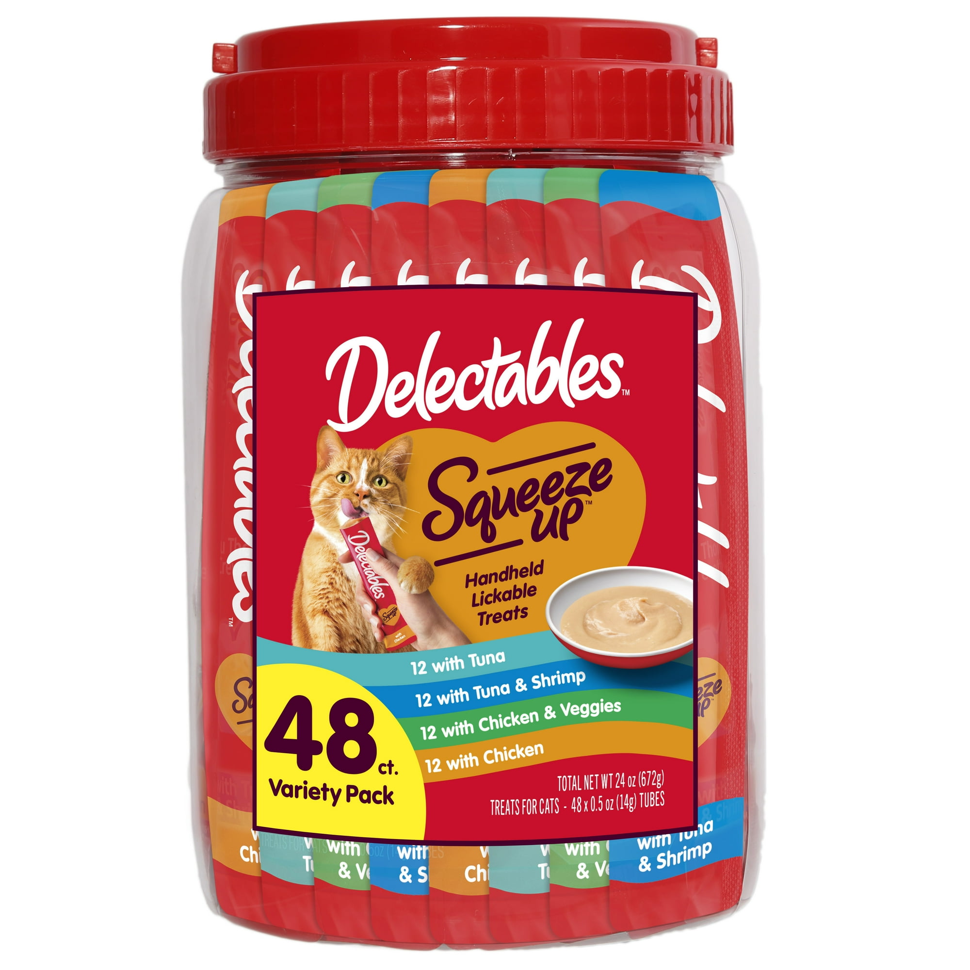Hartz Delectables Squeeze Up Interactive Lickable Wet Cat Treats Variety Pack, 48 Count Jar