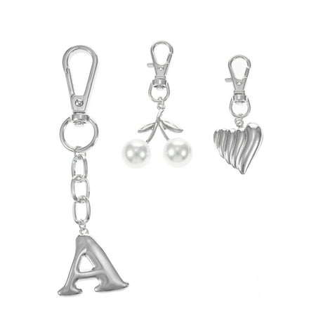 Time and Tru Silvertone Initial Letter Bag Charm Set, 3 Pieces, Letter A