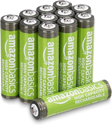 Amazon Basics 12-Pack Rechargeable AAA NiMH High-Capacity Batteries
