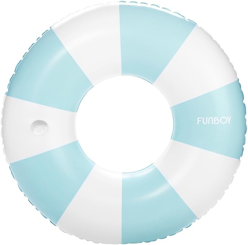 FUNBOY Giant Vintage Baby Blue Stripe Inflatable Tube Pool Float with Cup Holder 48" Large Pool Float for Adults Inner Tube Swimming Pool Toys Swim Rings Pool Lounger Float for Pool Party & Summer