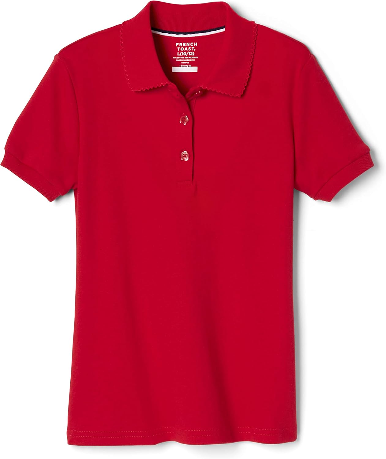 French Toast Girls' Picot Collar Polo Short Sleeve Shirt (Kids Standard & Plus Size), Red, 18-20