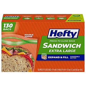 Select Accounts: 130-Ct Hefty XL Sandwich Bags 2 for $5.90 w/ S&S