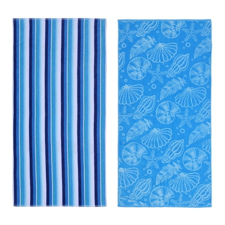 Mainstays Blue Shells & Stripes Beach Towels (2 Count)