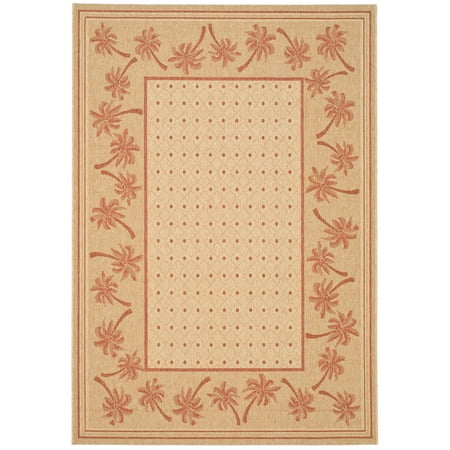 SAFAVIEH Courtyard Charles Floral Indoor/Outdoor Area Rug, Ivory/Rust, 4' x 5'7"
