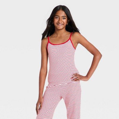 Girls' Striped Ribbed Tank Top - art class™ Red/White XXL