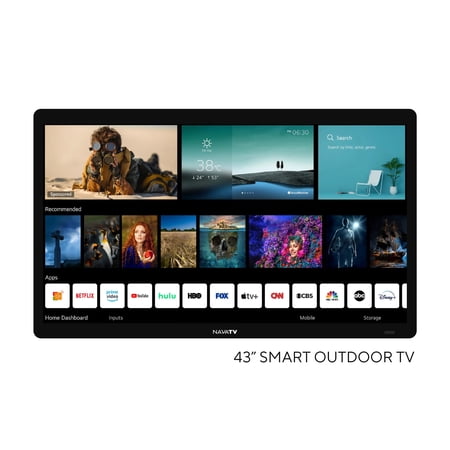 NavaTV 43" 4K UHD LED Partial Sun Outdoor Smart TV + Wall Mount, IP54 Weatherproof, Tempered Anti-Glare Television (NVTV430SM)