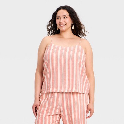 Women's Resort Linen Cami Tank Top - A New Day™ Red Striped 3X