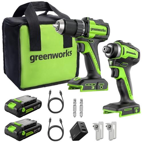 Greenworks 24V Compact Brushless Cordless Drill & Impact Driver Combo Kit Amazon