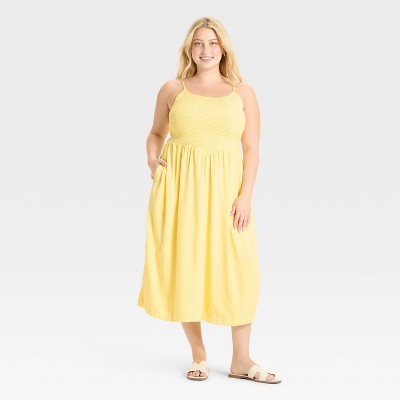 Women's Smocked V-Waist Midi Dress - A New Day™ Yellow Gingham 1X