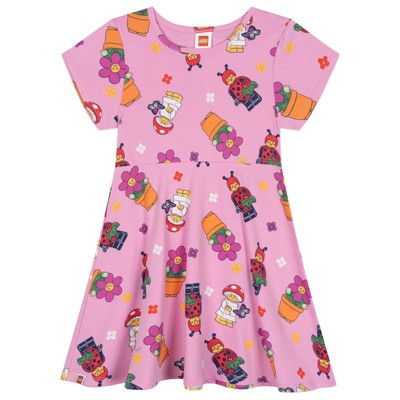 LEGO Big Girls' Allover Print French Terry Playdress Pink Ladybug Girl 10-12