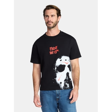 Friday the 13th Men's and Big Men's Cropped Graphic Tee, Sizes XS-3XL