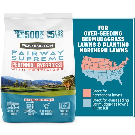 Pennington Fairway Supreme Blend of Perennial Rye Grass Seeds for Lawn, 5 lb, for Full to Partial Sun
