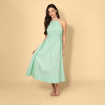 Solid & Striped Women's Seersucker Smocked A-Line Dress - Mint Green Check M