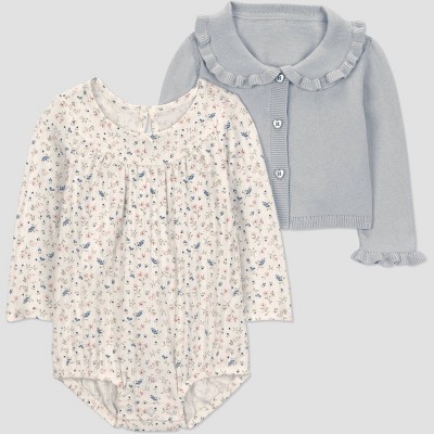 Carter's Just One You® Baby Girls' 2pc Floral Bubble Romper and Cardigan Set - Gray 3M