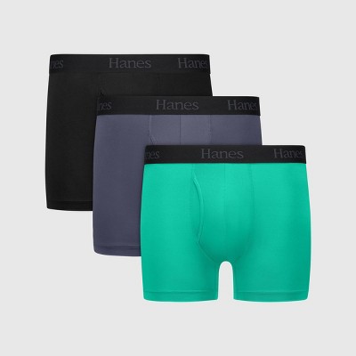 Hanes Originals Premium Men's Super Stretch Trunks 3pk - Green/Gray/Black L: Tagless, Moisture Wicking, Quick Dry