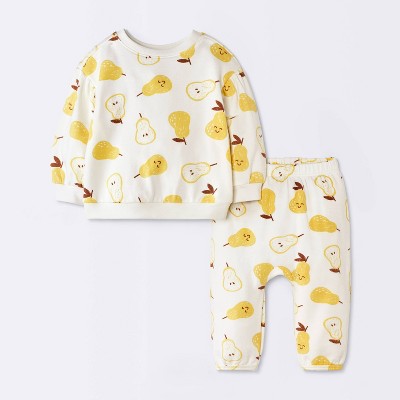 Baby Girls' 2pc Pear Fruit Modal French Terry Sweatshirt and Pants Set - Cloud Island™ Cream 0-3M