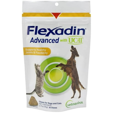 Vetoquinol Flexadin Advanced joint supplement for dogs and cats, once-daily formula with UC-II collagen, clinically proven and vet-recommended, 30 soft chews