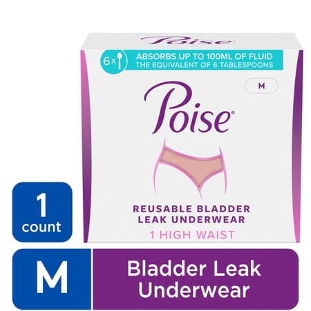 Poise Washable Adult Incontinence Underwear for Women, Reusable, Light Absorbency, Medium, High Waist, Pink, 1 Count