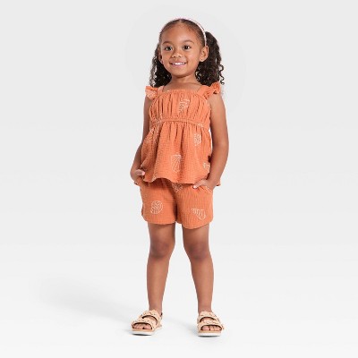 Baby Girls' 2pc Terracotta Woven Tank Top and Shorts Set - Cat & Jack™ Orange 18M